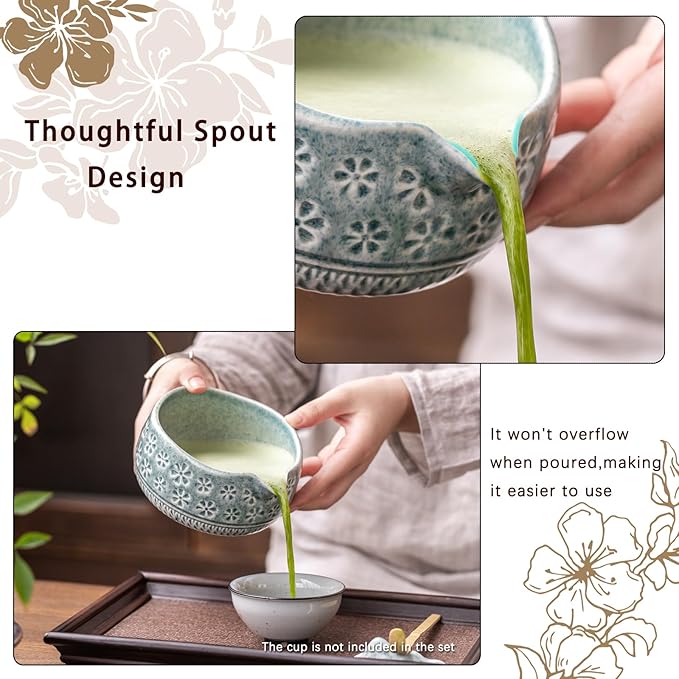 Matcha Whisk Set, Ceramic Matcha Set Includes Matcha Bowl, Matcha Whisk and Holder, Bamboo Scoop, Scoop Rest, Sifter and Tea Towel - 7 Pcs Matcha Kit for Matcha Lovers (Blue)