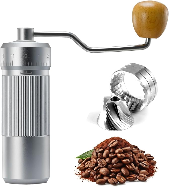 Manual Coffee Grinder by Suvykep — 6 Star Coffee Grinder Manual with 25g Capacity, CNC Stainless Steel Espresso Grinder with 55 Grind Settings — For Espresso, French Press, Pour Over (Silver)