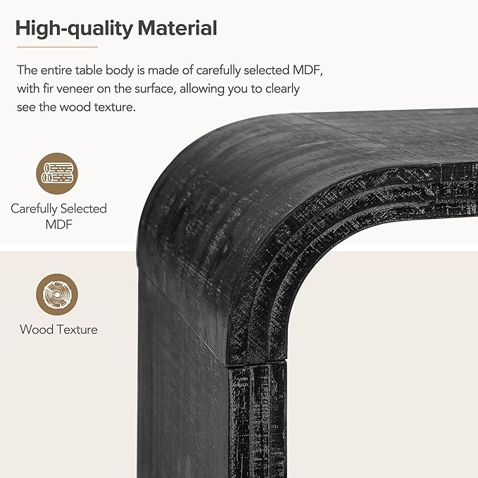 Bellemave Modern Coffee Table with Curved Art Deco Design Center Sofa Table Minimalist Cocktail Wooden Table for Living Room, Antique Black