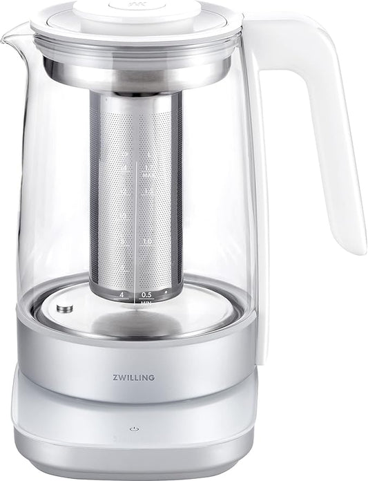 ZWILLING Enfinigy Glass Kettle 1.7L, Tea Kettle, 6 Preset Temps for the Perfect Cup, Tea Timer, Silver