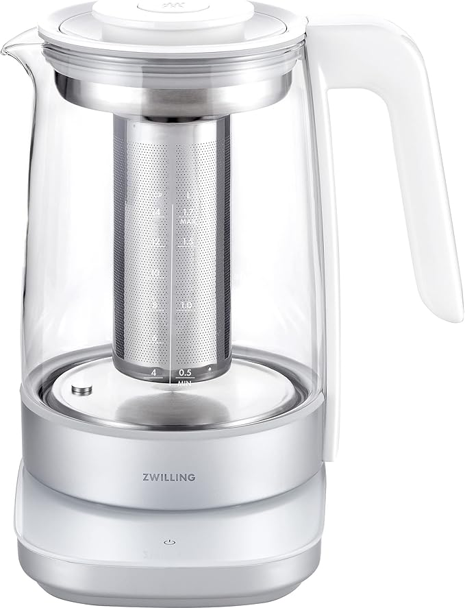 ZWILLING Enfinigy Glass Kettle 1.7L, Tea Kettle, 6 Preset Temps for the Perfect Cup, Tea Timer, Silver