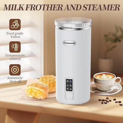 Milk Frother, 6-in-1 Electric Milk Frother and Steamer, 8.5oz/250ml Hot and Cold Foam Maker and Milk Warmer with Auto Shut-Off & Screen Display for Latte, Cappuccinos, Macchiato, Coffee (White)