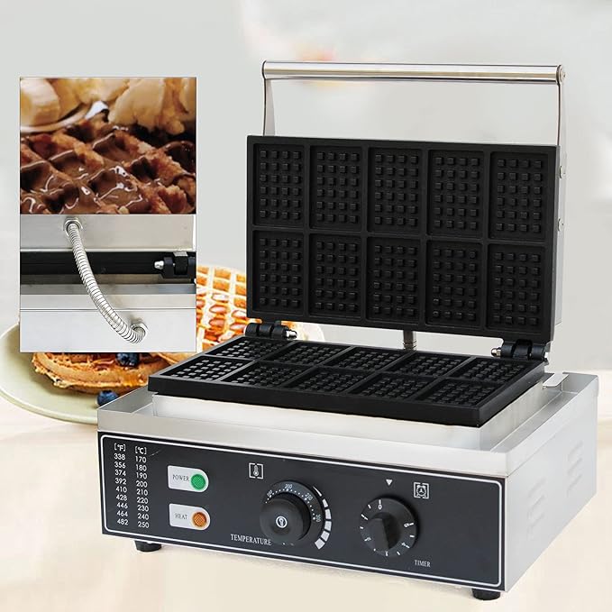 10 Grids Belgian Waffle Pancake Maker,Non-stick Pancake Baker Machin,110v Stainless Steel Waffle Pancake Maker for Home Kitchen,Pancake Maker with Adjustable Thermostats Timers 50-300℃
