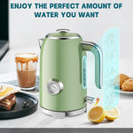 Load image into Gallery viewer, SUSTEAS Electric Kettle - 57oz Hot Tea Water Boiler with Thermometer, 1500W Fast Heating Stainless Steel Pot, Cordless LED Indicator, Auto Shut-Off &amp; Boil Dry Protection, Retro Green