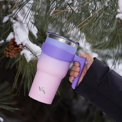 40 oz Tumbler with Handle and 2 Straw 2 Lid, Insulated Water Bottle Stainless Steel Vacuum Cup Reusable Travel Mug,Pastel Sunset