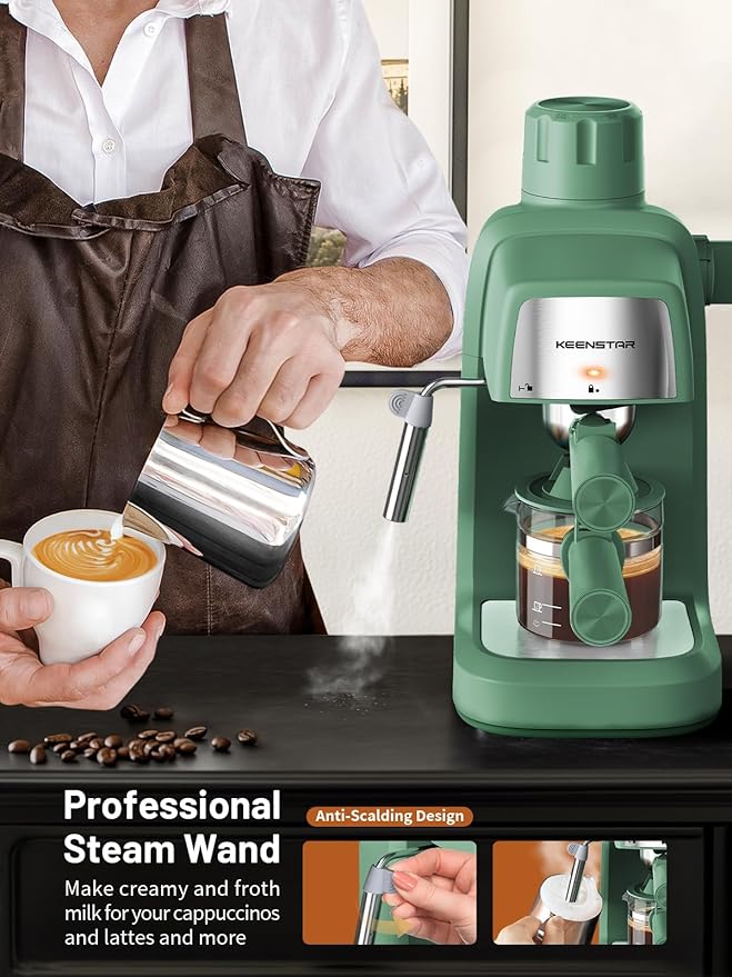 3.5Bar Espresso Machine with Milk Frother, 800W Compact Espresso and Cappuccino Machine with Preheating Function, 4 Cup Espresso Maker for Cappuccino or Latte, Gift for Coffee Lover