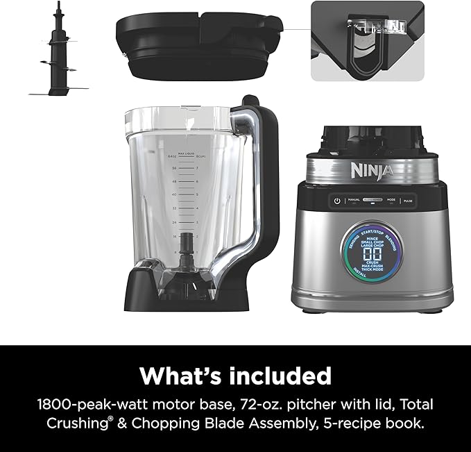 Ninja TB201 Detect Power Blender Pro, BlendSense Technology, For Smoothies, Shakes & More, 1800 Peak Watts, 72 oz. Pitcher, Blender, Black