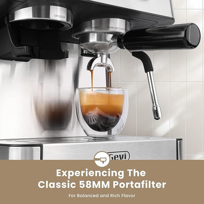 Gevi Espresso Machine with Grinder & Milk Frother, 20 Bar Professional Coffee Maker for Home, Removable Water Tank, Steam Wand, Perfect for Espresso, Cappuccino, Latte