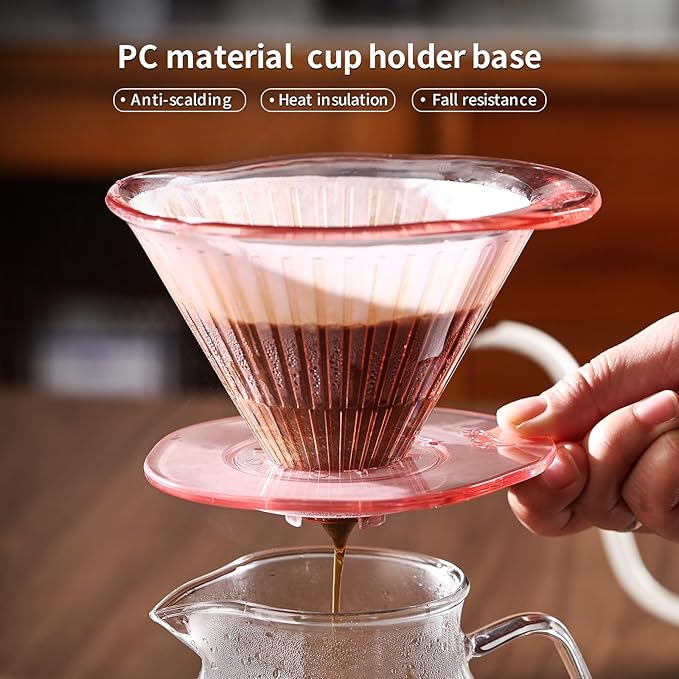 Bincoo Pour Over Coffee Dripper and Filters 2-4 Cups Size 02,Safe Tritan Plastic Coffee Dripper with 50pcs Filters Paper,Slow Brewing Coffee Pour Over for Cafe,Travel,Home(Pink)