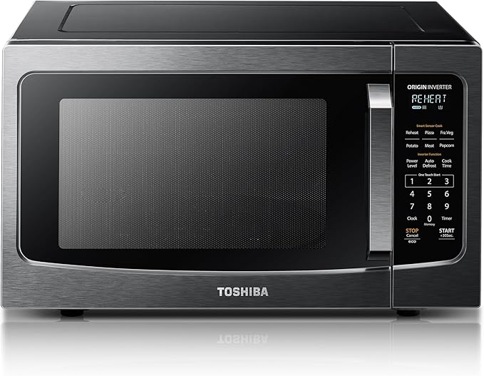 TOSHIBA ML-EM45PIT(BS) Countertop Microwave Oven with Inverter Technology, Kitchen Essentials, Smart Sensor, Auto Defrost, 1.6 Cu.ft, 13.6" Removable Turntable, 33lb.&1250W, Black Stainless Steel