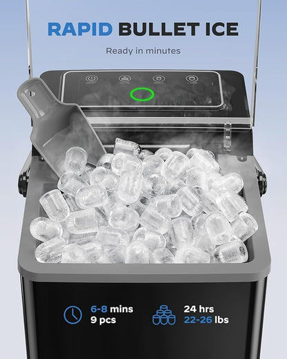 Countertop Ice Maker, Compact Ice Maker with Larger 2.5L Expanding Ice Basket & 1.8L Water Tank, Smart Touch Control, 9 ICES in 6 Mins, Self-Cleaning, for Home/Party/Office/RV