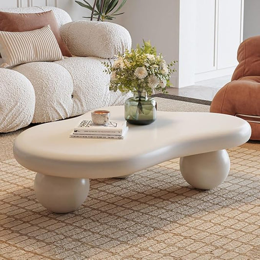 Cloud Coffee Table Modern Irregular Coffee Table Asymmetrical Unique Coffee Tables with 3 Bases for Living Room Farmhouse (B, 46")