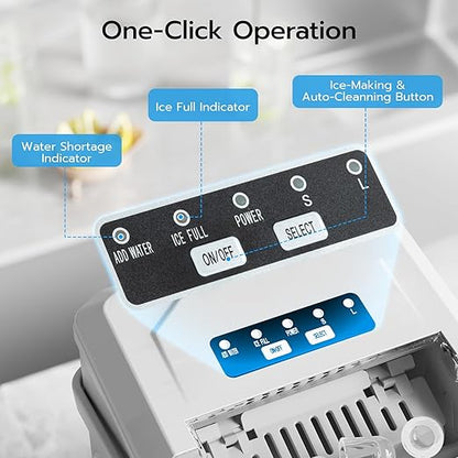 ZAFRO Countertop Ice Maker, 26.5Lbs/24H, 9 Bullet Cubes in 6 Mins, Self-Cleaning Portable Ice Machine with 2 Ice Sizes (S/L), Quiet Compact Design, Double Handles, for Home, Party, RV, Camping, White