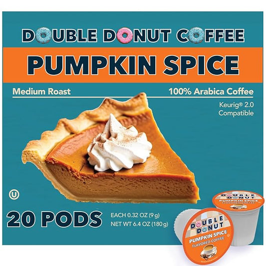 Double Donut Coffee Pumpkin Spice Flavored Coffee Pods, Medium Roast Coffee, Compatible with Keurig K Cups Brewers, 20 Count
