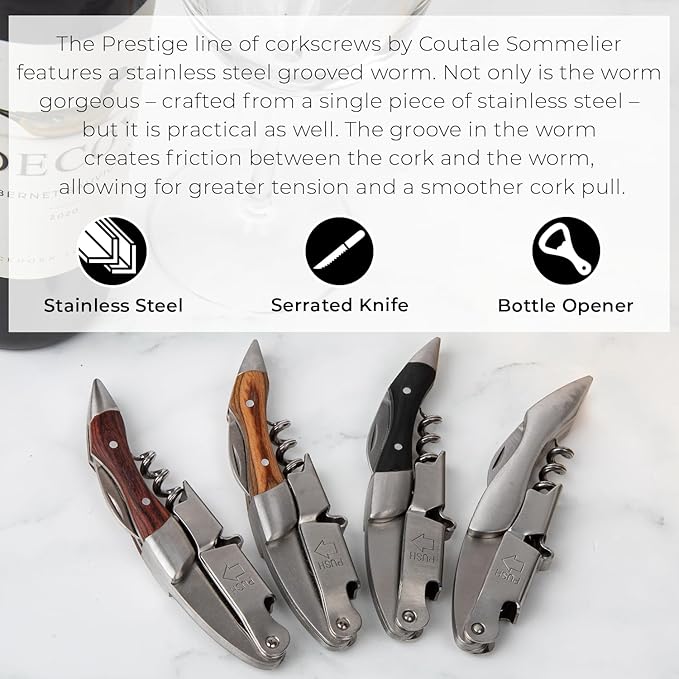 Prestige Rosewood By Coutale Sommelier - The French Patented Spring-Loaded Double Lever Waiters Corkscrew