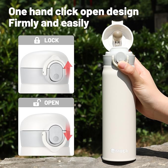 17 oz / 500 ml Insulated Water Bottle, Stainless Steel Thermo Coffee Travel Mug, Thermal Cup with Snap Flip Lid, BPA Free for Hot and Cold Drinking, White