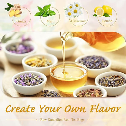 WT WEETEE Raw Dandelion Root Tea Bags, 100 Count Premium Dandelion Tea, Natural, Unprocessed, Earthy Flavor, Caffeine Free Herbal Tea
