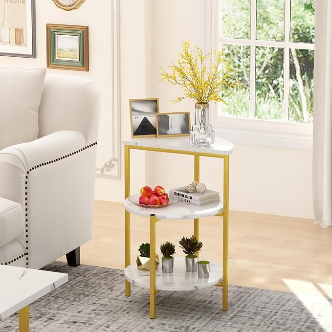 Lamerge Coffee Table Set of 3,Rectangle Coffee Table&2 Accent Table,Faux Marble Tabletop,3 Piece Living Room Table Sets with Multi Tier Storage, for Small Space, Apartment,White & Gold (LCTS-wg)