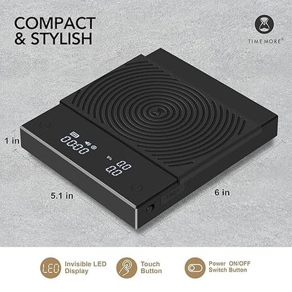 TIMEMORE Black Mirror Basic 2 Coffee Scale with Auto Timer and Flow Rate Function, 1600mAh Rechargeable, 2kg/0.1g High Precision, Portable Digital Kitchen Scale for Espresso, Pour Over, Travel