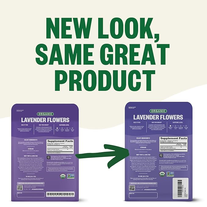 FGO Organic Dried Lavender Flowers, Extra Grade Dried Buds, Imported From France for Culinary or Sachet Bags, 4oz, Packaging May Vary (Pack of 1)