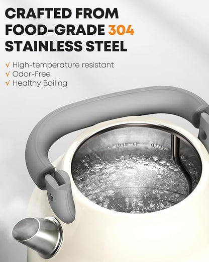 Amaste Electric Kettle, Retro Electric Tea Kettle With Thermometer, 57 Oz Hot Water Kettle For Coffee & Tea, 304 Stainless Steel, 1500w Fast Boiling, Auto Shut-Off & Boil Dry Protection, Cream White