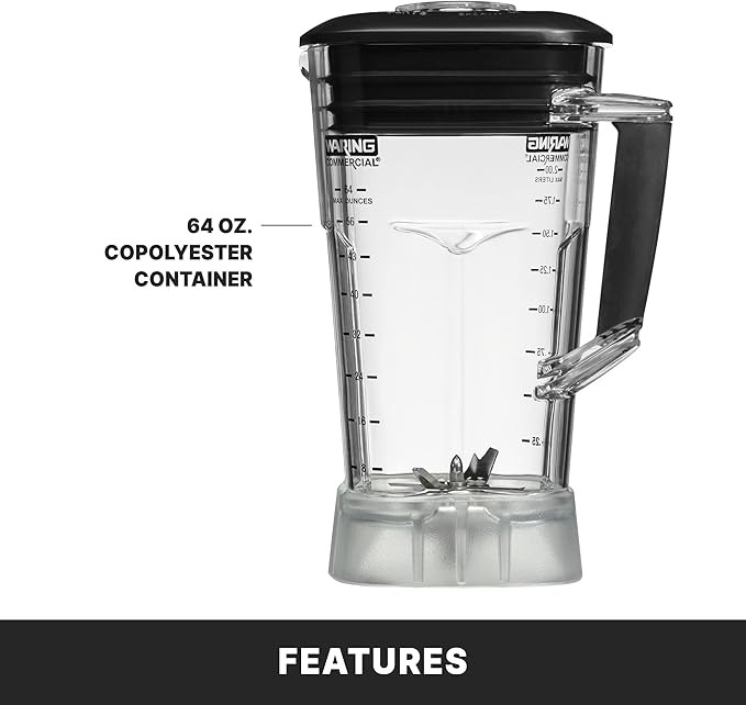 Waring Commercial TBB145P6 TORQ 2 Horsepower Blender, 2 speed Toggle Switch Controls, with 64 oz. BPA Free Container, 120V, 5-15 Phase Plug, Black