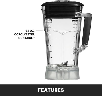 Waring Commercial TBB145P6 TORQ 2 Horsepower Blender, 2 speed Toggle Switch Controls, with 64 oz. BPA Free Container, 120V, 5-15 Phase Plug, Black