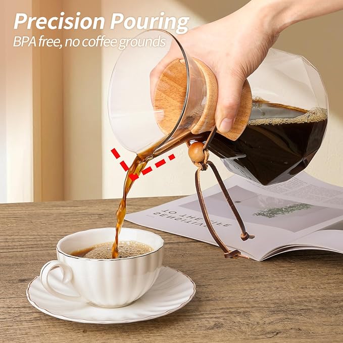 Pour Over Coffee Maker 27 OZ, 8 Cup Borosilicate Glass Drip Coffee Maker with Reusable Stainless Steel Filter and Cork Grip for Home Café 800 ML (Diamond Shape)