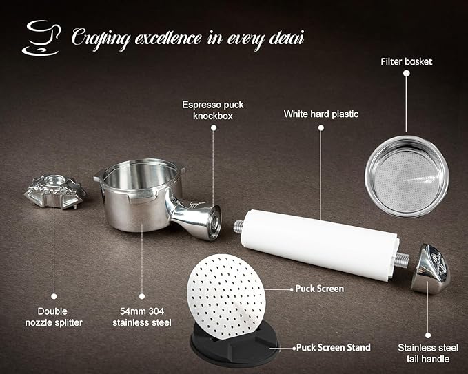 𝟓𝟒𝐦𝐦 𝐃𝐨𝐮𝐛𝐥𝐞 𝐒𝐩𝐨𝐮𝐭 Portafilter Fits Breville Barista Express and 54mm Breville Machines, Espresso Bottomless Portafilter with Puck Screen 53.5mm and Filter Basket