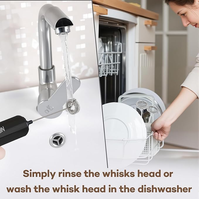 Rechargeable Milk Frother Handheld Electric Frother Wand Milk Foamer Drink Mixer for Coffee, Lattes, Cappuccino, and Egg, Stainless Steel for Travel-Black