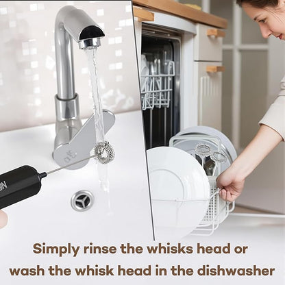 Rechargeable Milk Frother Handheld Electric Frother Wand Milk Foamer Drink Mixer for Coffee, Lattes, Cappuccino, and Egg, Stainless Steel for Travel-Black