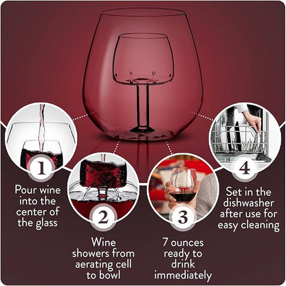 Stemless Aerating Wine Glasses (Set of 2) by Chevalier Collection – Patented Wine Glasses with Built In Aerator