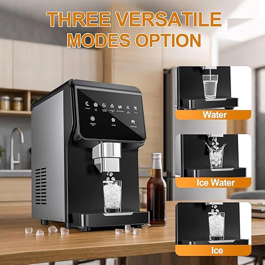 Countertop Nugget Ice Maker with Water Dispenser – 60 lbs/Day, 5 lbs Bin, Soft Chewable Ice Machine, Self-Cleaning Stainless Steel Ice Maker for Home, Kitchen, Bar, Office