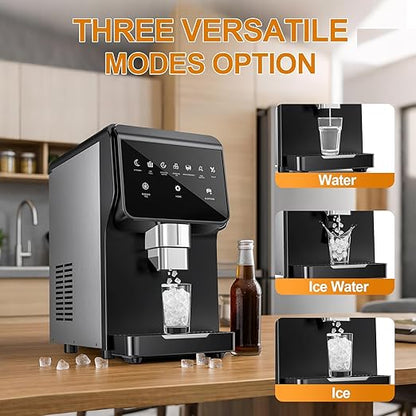 Countertop Nugget Ice Maker with Water Dispenser – 60 lbs/Day, 5 lbs Bin, Soft Chewable Ice Machine, Self-Cleaning Stainless Steel Ice Maker for Home, Kitchen, Bar, Office