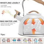 Load image into Gallery viewer, Tea Kettle, Vegoran 100 OZ / 3 Liter Whistling Tea Kettle, Tea Pots for Stove Top Food Grade Stainless Steel with Wood Pattern Folding Handle, Loud Whistle Kettle for Tea, Coffee, Milk (White)