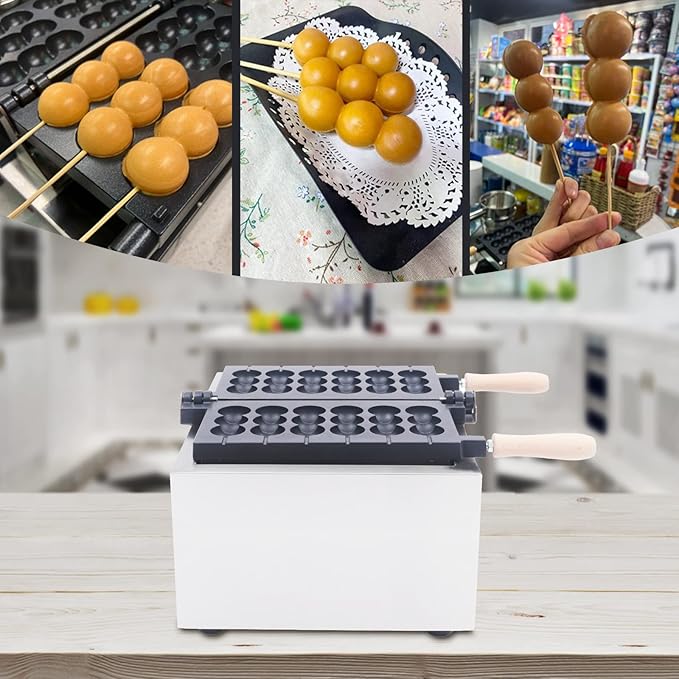 1.4kw Waffle Stick Making Machine, 14.8x12.9x8.8in Electric Waffles Making Machine, Desktop Stainless Steel Waffle Making Machine with 6 Waffles, 122-572℉, Dual Separate Knobs, Timer(0-5min)