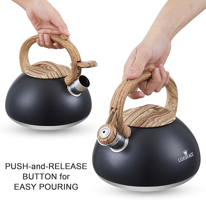 s-p Whistling Tea Kettle Stainless Steel Teapot, Teakettle for Stovetop Induction Stove Top, Fast Boiling Heat Water Tea Pot 2.2 Quart(Black)