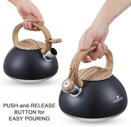 s-p Whistling Tea Kettle Stainless Steel Teapot, Teakettle for Stovetop Induction Stove Top, Fast Boiling Heat Water Tea Pot 2.2 Quart(Black)