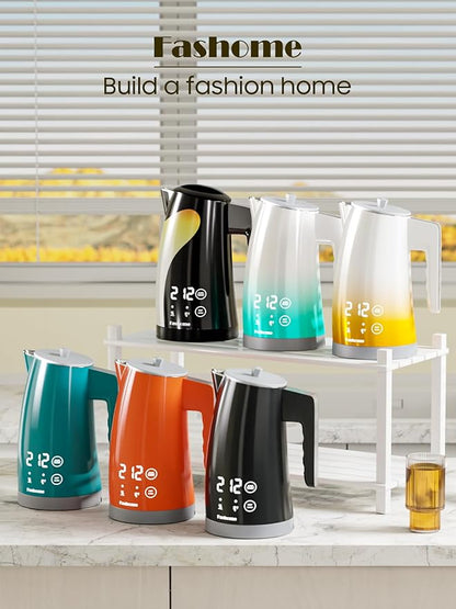 Temperature Control Electric Kettle, 5 Temp Presets, 2H Keep Warm, 1.25L 1200W Fast Boil with LED Display, Cool-Touch Design with Auto Shut-Off, Cordless Design (Orange)