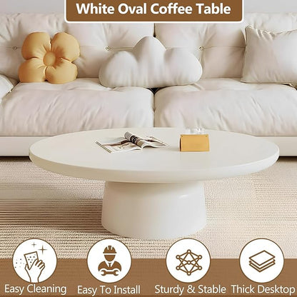 Oval Coffee Table Modern Cute White Coffee Tables Irregular Simple Tea/Center Table for Small Space End Table for Living Room, Home Office, Indoor (White Oval-L45.6")