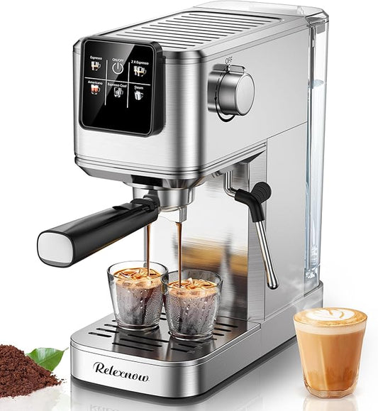 Espresso Machine, 20 Bar Professional Espresso Coffee Maker with Milk Frother Steam Wand, Hot & Iced Coffee Machine, Compact Stainless Steel Coffee Machine for Cappuccino,Latte,Cold Brew