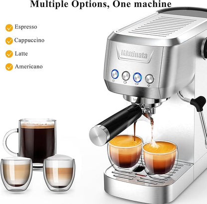 MAttinata Espresso Coffee Machine, Compact Espresso Maker 20 Bar, Stainless Steel Cappuccino Machines With Steam Milk Frother For Home Barista, Office Mattino