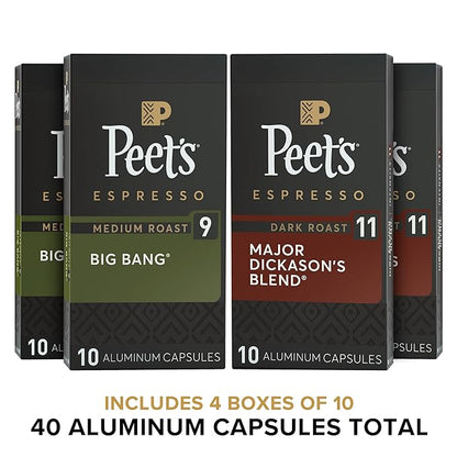 Peet's Coffee, Dark and Medium Roast Signature Blend Espresso Capsules, Compatible with Nespresso Original Machines - Variety Pack 40 Count (4 Boxes of 10 Espresso Capsules)
