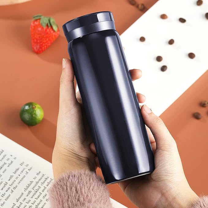Mini Thermos Cute Water Bottle - 7 oz Tiny Insulated Vacuum 18/10 Stainless Steel Small Flask - Leak Proof & Spill Proof & Keeps Cold and Hot for Drink, Coffee, Tea - Blue