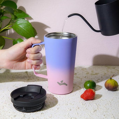 Insulated Tumbler with Handle and Straw, 18 OZ Travel Coffee Mug Stainless Steel Cup Metal Water Bottle,Pastel Sunset