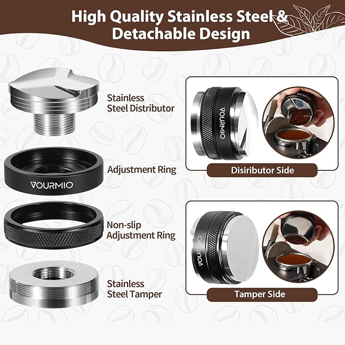 53mm Coffee Distributor and Tamper - Dual Head Coffee Leveler Compatible with Breville 54mm Portafilter, Depth Adjustable Espresso Hand Tampers, Barista Accessories