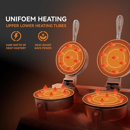 2400W Double Head Waffle Maker with Temperature & Time Control, Stainless Steel Commercial Waffle Iron with Non-Stick Coating for Home Cafe Restaurant Snack Bar Party Food Stall