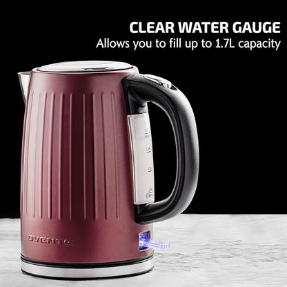 OVENTE Electric Kettle, 1.7L Stainless Steel Fast Boiling Water Heater with 1750W Power, BPA Free & Cordless Body, Auto Shut-Off, Boil-Dry Protection, Indicator Light & Removable Filter, Maroon KS711M