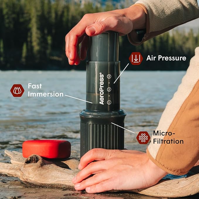 AeroPress Go Travel Coffee Press Kit - 3 in 1 brew method combines French Press, Pourover, Espresso - Full bodied coffee without grit or bitterness - Small portable coffee maker for camping & travel