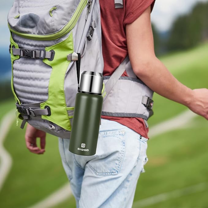 Insulated vacuum Thermo Bottle 500ml/16.9oz with cup Stainless steel coffee bottles for hot and cold drink water flask.(Green,500ml)